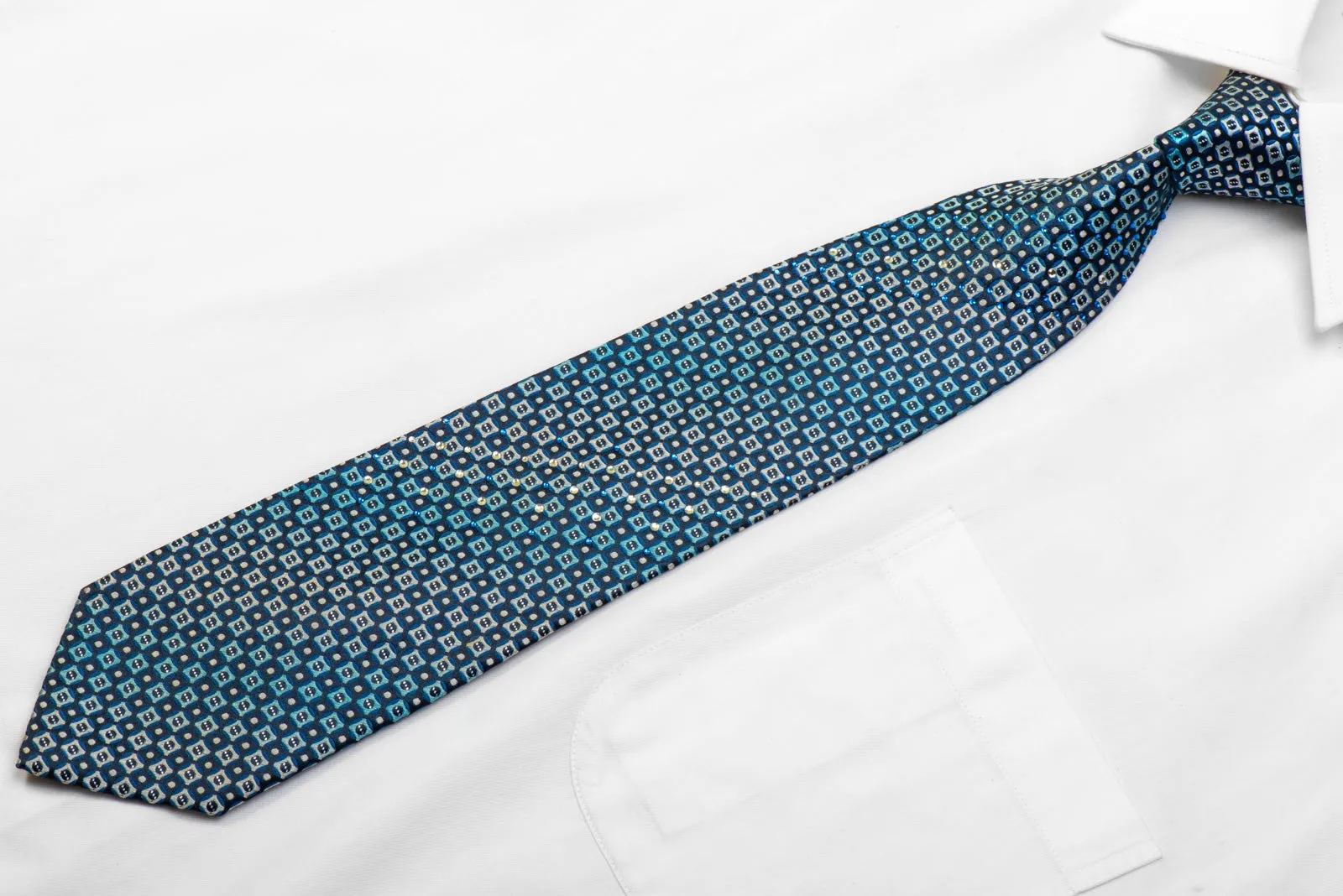 Parkland Silk Tie Geometric On Navy Blue With Sparkles