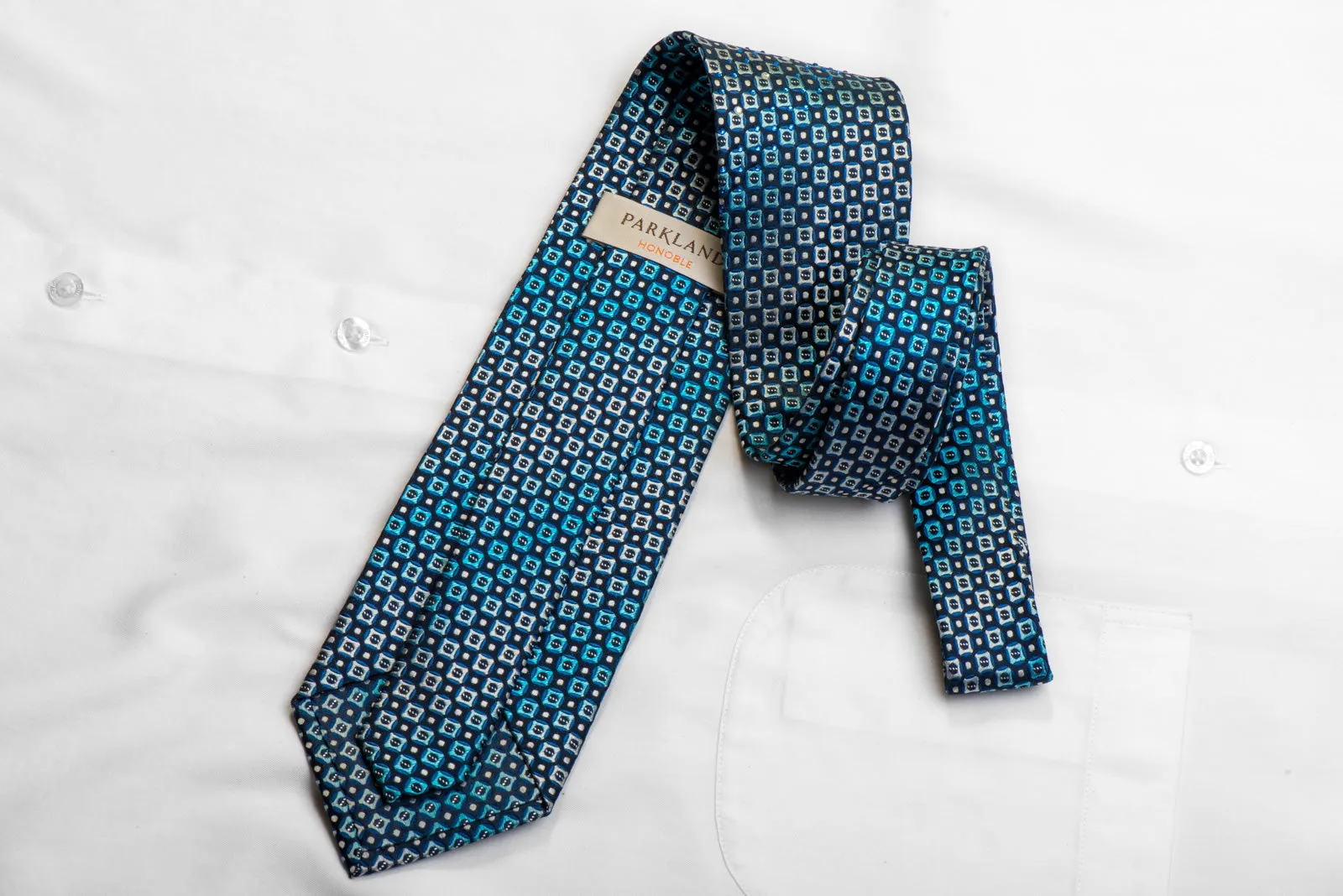 Parkland Silk Tie Geometric On Navy Blue With Sparkles