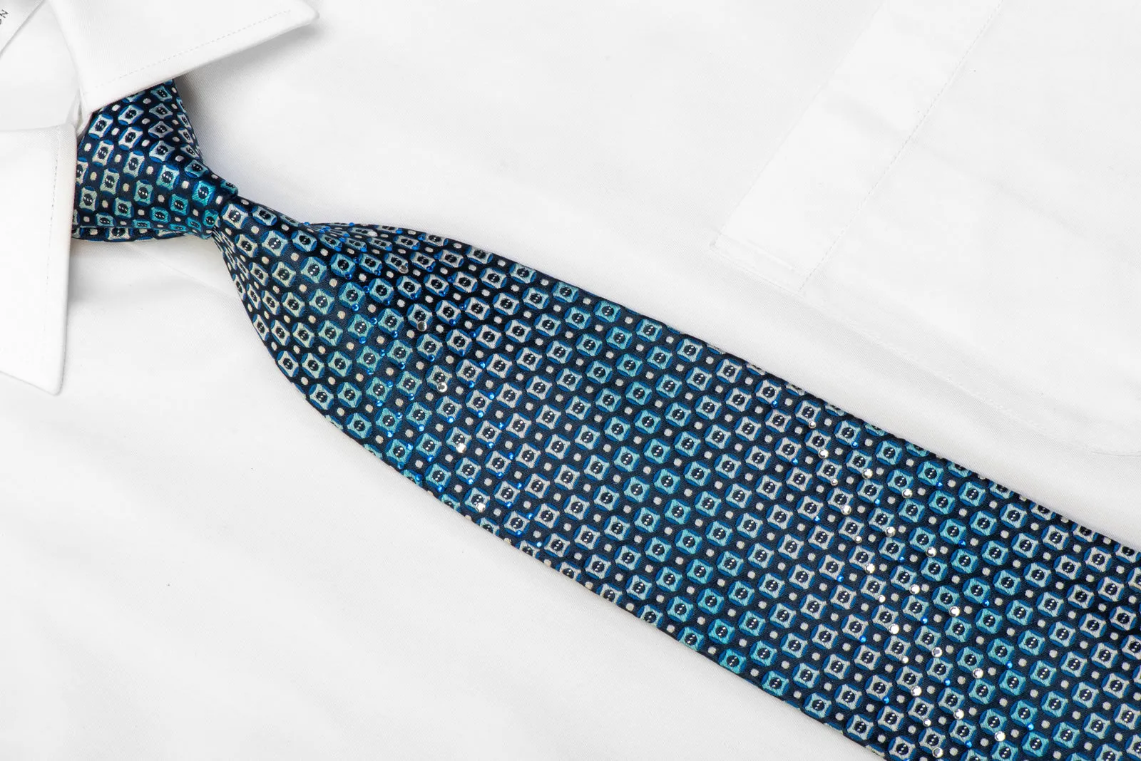 Parkland Silk Tie Geometric On Navy Blue With Sparkles