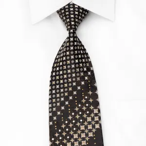 Perry Ellis Men's Rhinestone Necktie Gold Silver Geometric Brown Floral On Black With Silver Sparkles