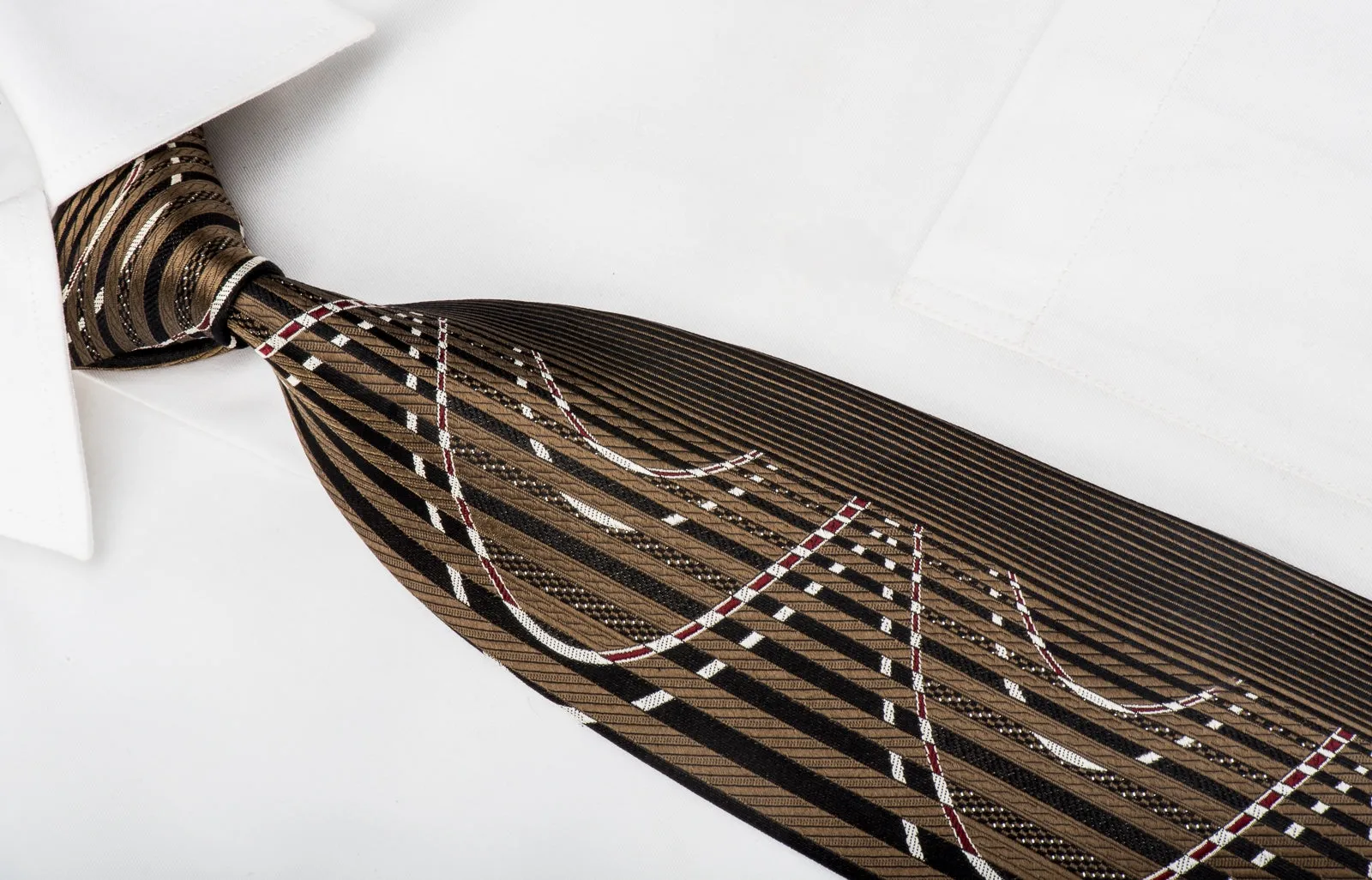 Pierre Cardin Men's Silk Tie Vertical Stripes On Brown With Silver Sparkles