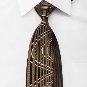 Pierre Cardin Men's Silk Tie Vertical Stripes On Brown With Silver Sparkles