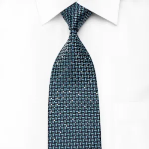 Renoma Men's Crystal Rhinestone Silk Necktie Geometric On Blue With Sparkles