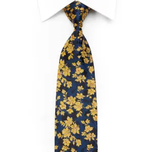 Renoma Men's Rhinestone Necktie Golden Floral On Black