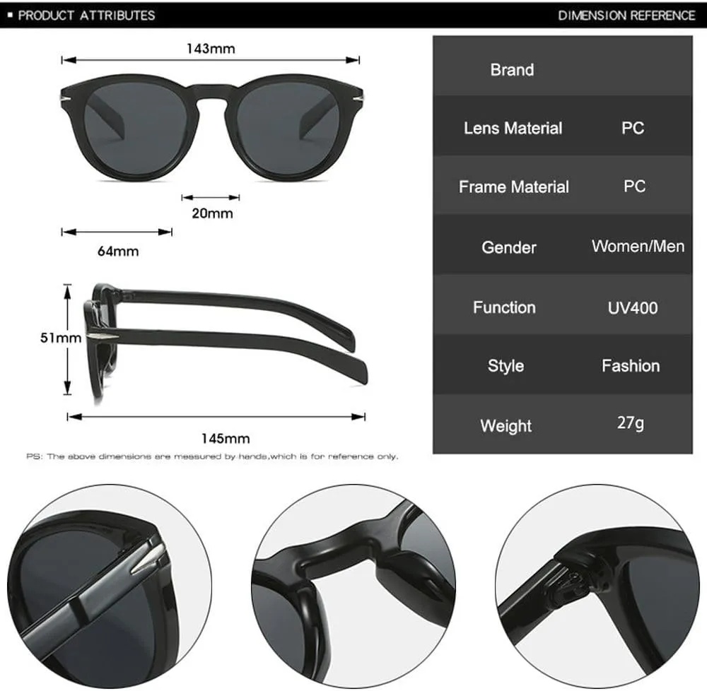 Retro Round Men Sunglasses Shades UV400 Fashion Blue Green Women Rivets Sun Glasses