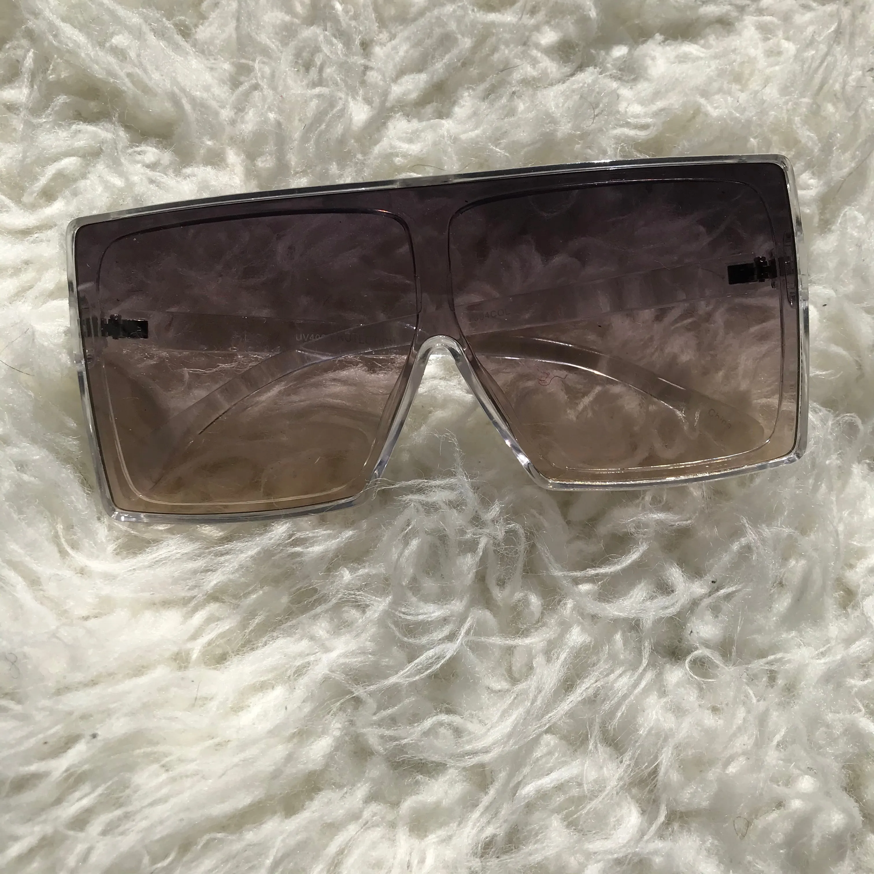 Shield Sunglasses - Clear Frames with Black Gradient Lenses