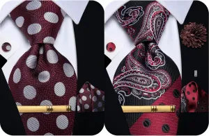 Silk Ties for Men Paisley Floral Striped Necktie and Pocket Square Cufflinks Tie Clip Set