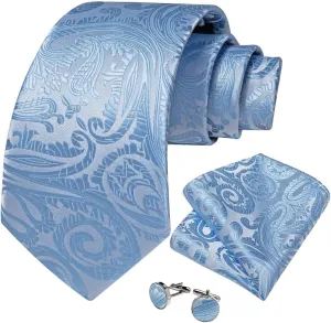 Silk Ties Sets for Men Formal Business Bow Ties Wedding Necktie Handkerchief Cufflinks Cravats Accessories Gift