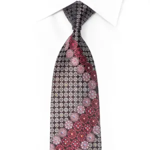 Silver Burgundy Cartouche Medallions On Navy Rhinestone Tie With Sparkles