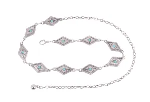 Silver Diamond Concho with Turquoise Chain Belt