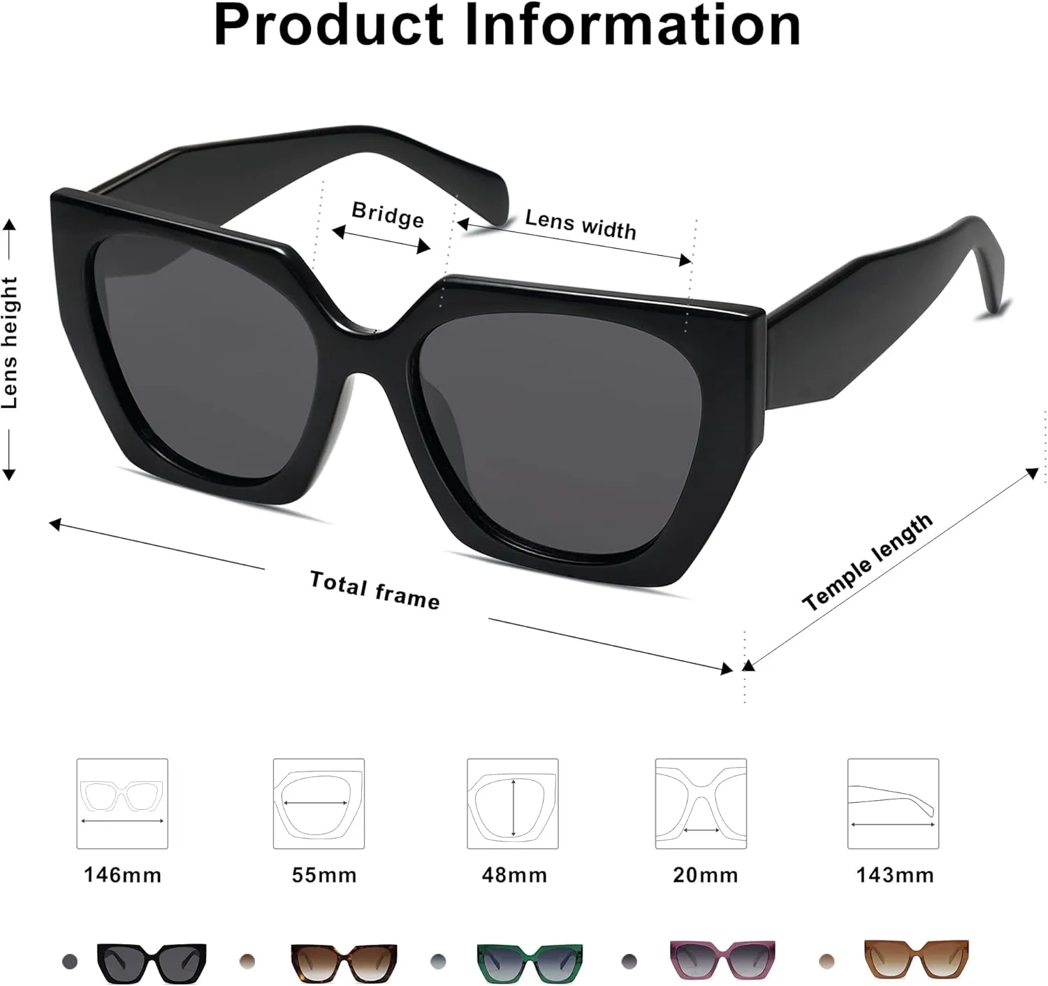 SOJOS Trendy Oversized Polarized Sunglasses Womens Big Square Cateye Sunnies, Lentes de sol para mujer SJ2205