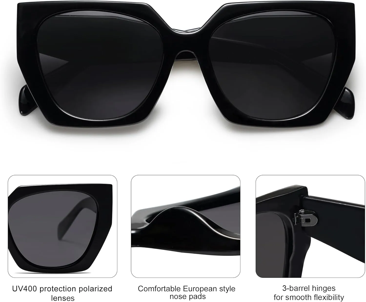 SOJOS Trendy Oversized Polarized Sunglasses Womens Big Square Cateye Sunnies, Lentes de sol para mujer SJ2205