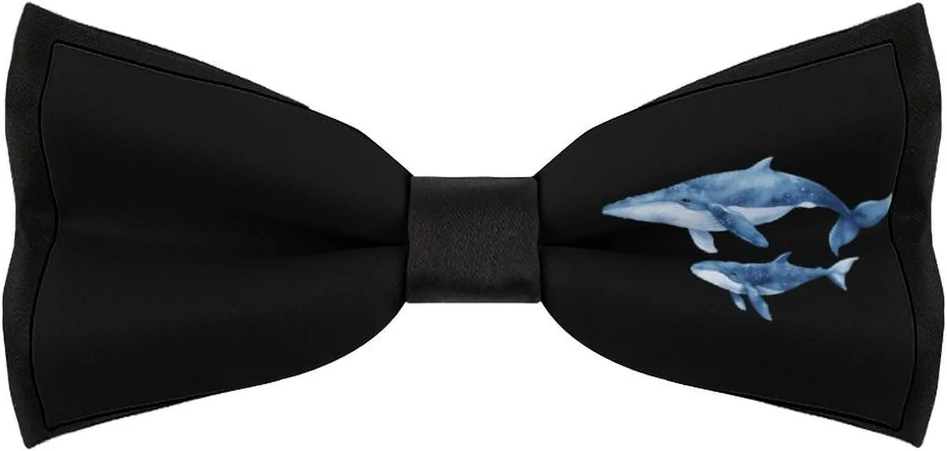 Watercolor Whale Mama And Little Bow Ties for Men Classic Adjustable Bowtie Clip On Formal Wear for Business Wedding