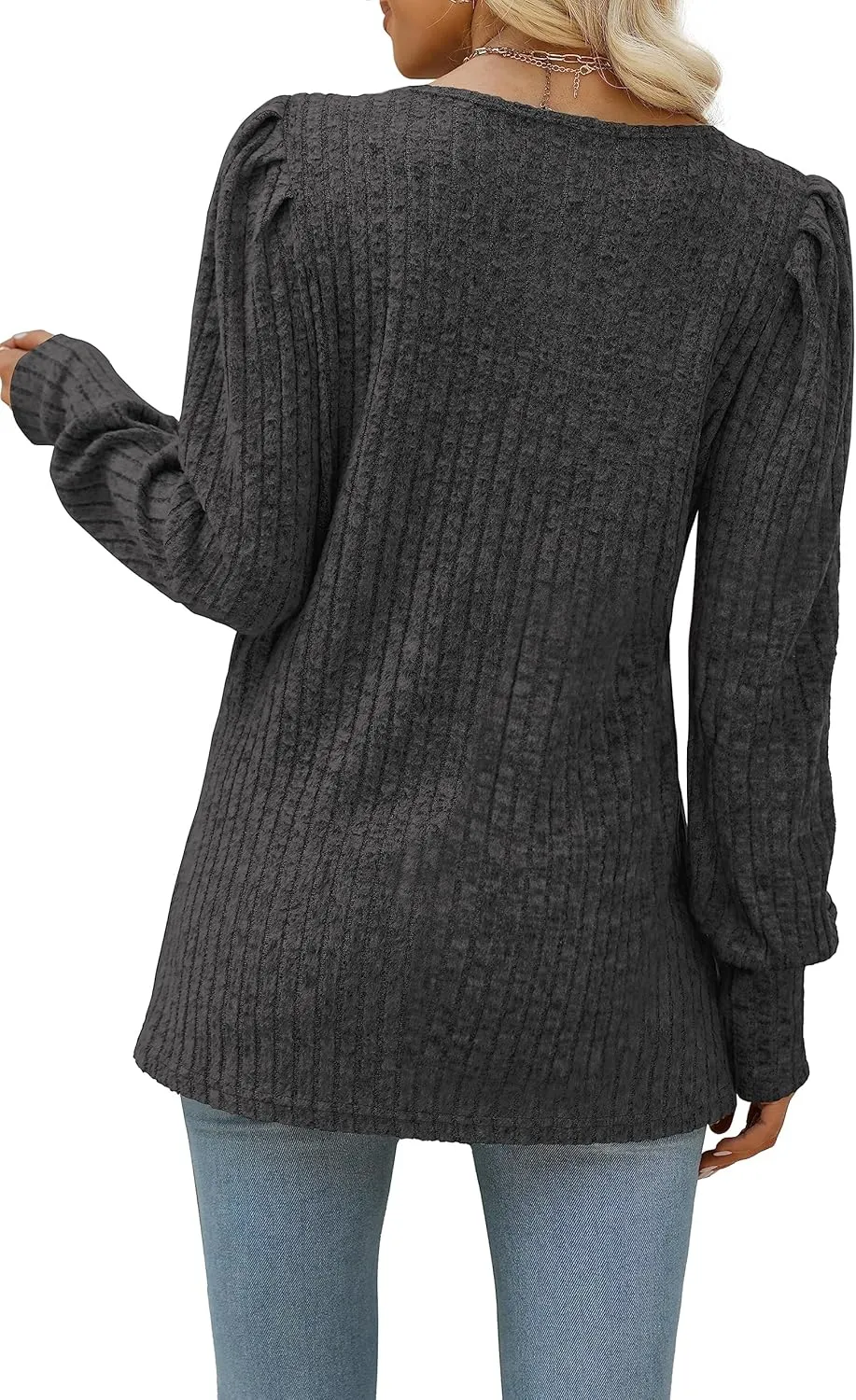 WIHOLL Long Sleeve Shirts for Women Trendy Casual Square Neck Tops Lightweight Sweaters
