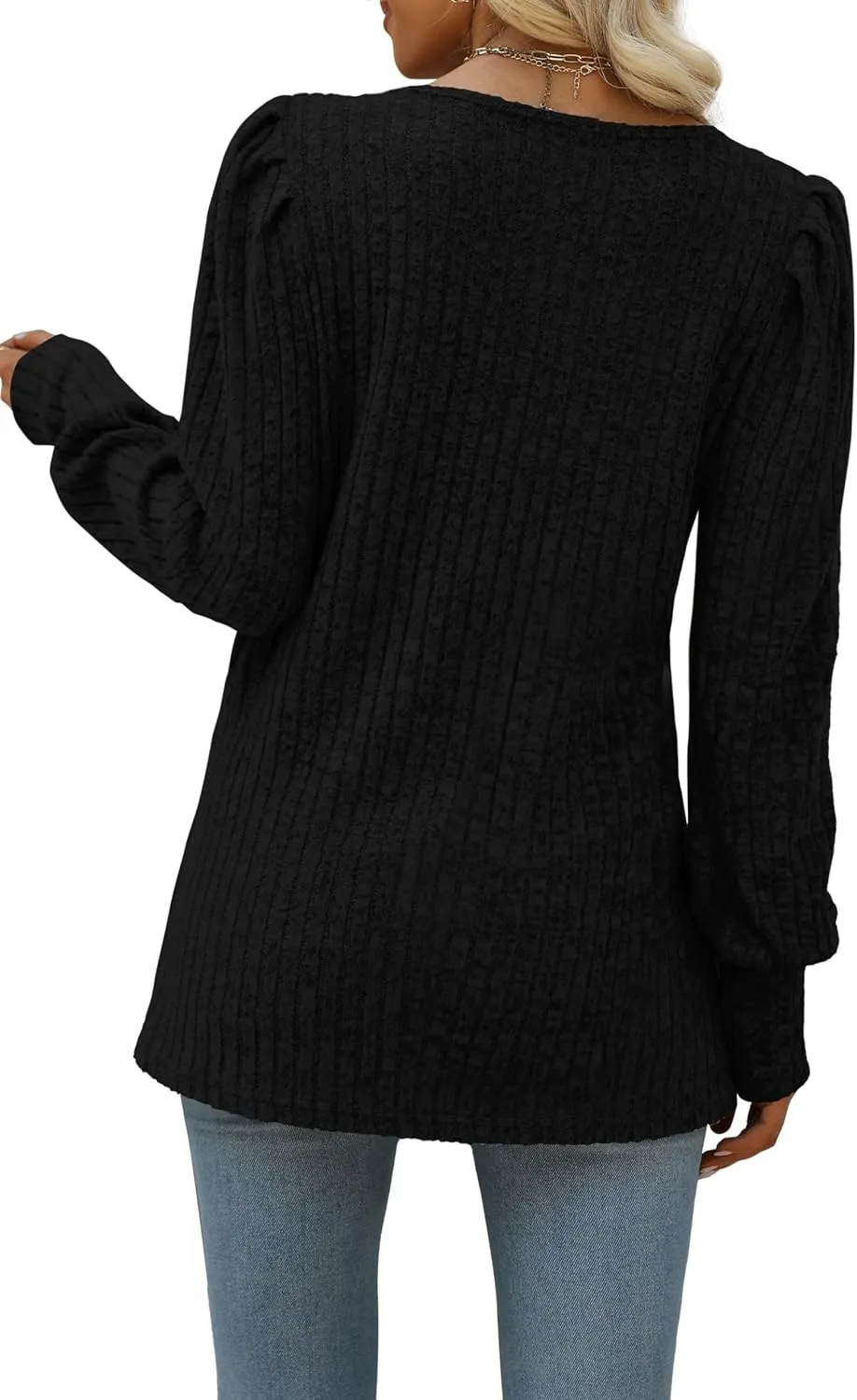 WIHOLL Long Sleeve Shirts for Women Trendy Casual Square Neck Tops Lightweight Sweaters