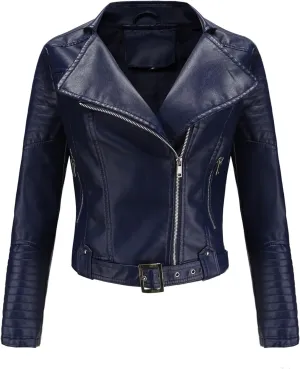 Women's Faux Leather Moto Biker Short Coat Jacket Zip Up Motorcycle Short PU Moto Biker Outwear Fitted Slim Coat