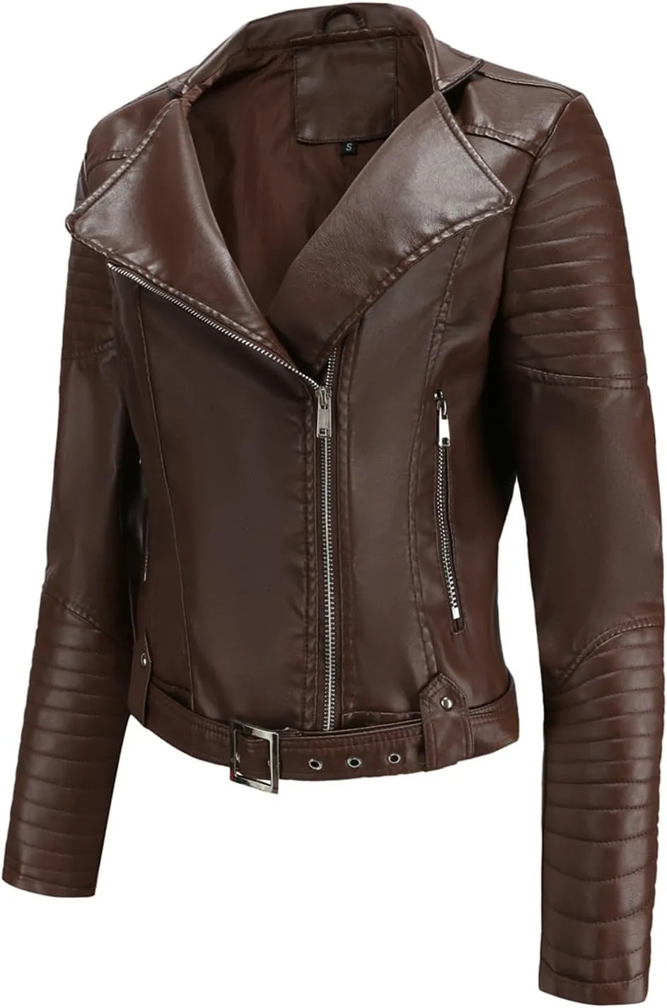 Women's Faux Leather Moto Biker Short Coat Jacket Zip Up Motorcycle Short PU Moto Biker Outwear Fitted Slim Coat