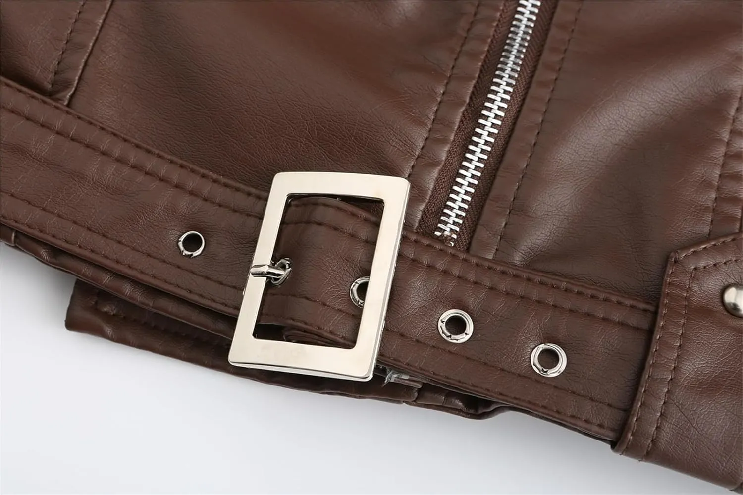 Women's Faux Leather Moto Biker Short Coat Jacket Zip Up Motorcycle Short PU Moto Biker Outwear Fitted Slim Coat