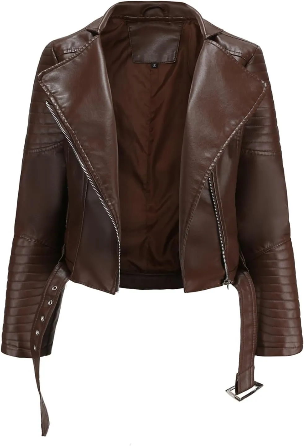 Women's Faux Leather Moto Biker Short Coat Jacket Zip Up Motorcycle Short PU Moto Biker Outwear Fitted Slim Coat