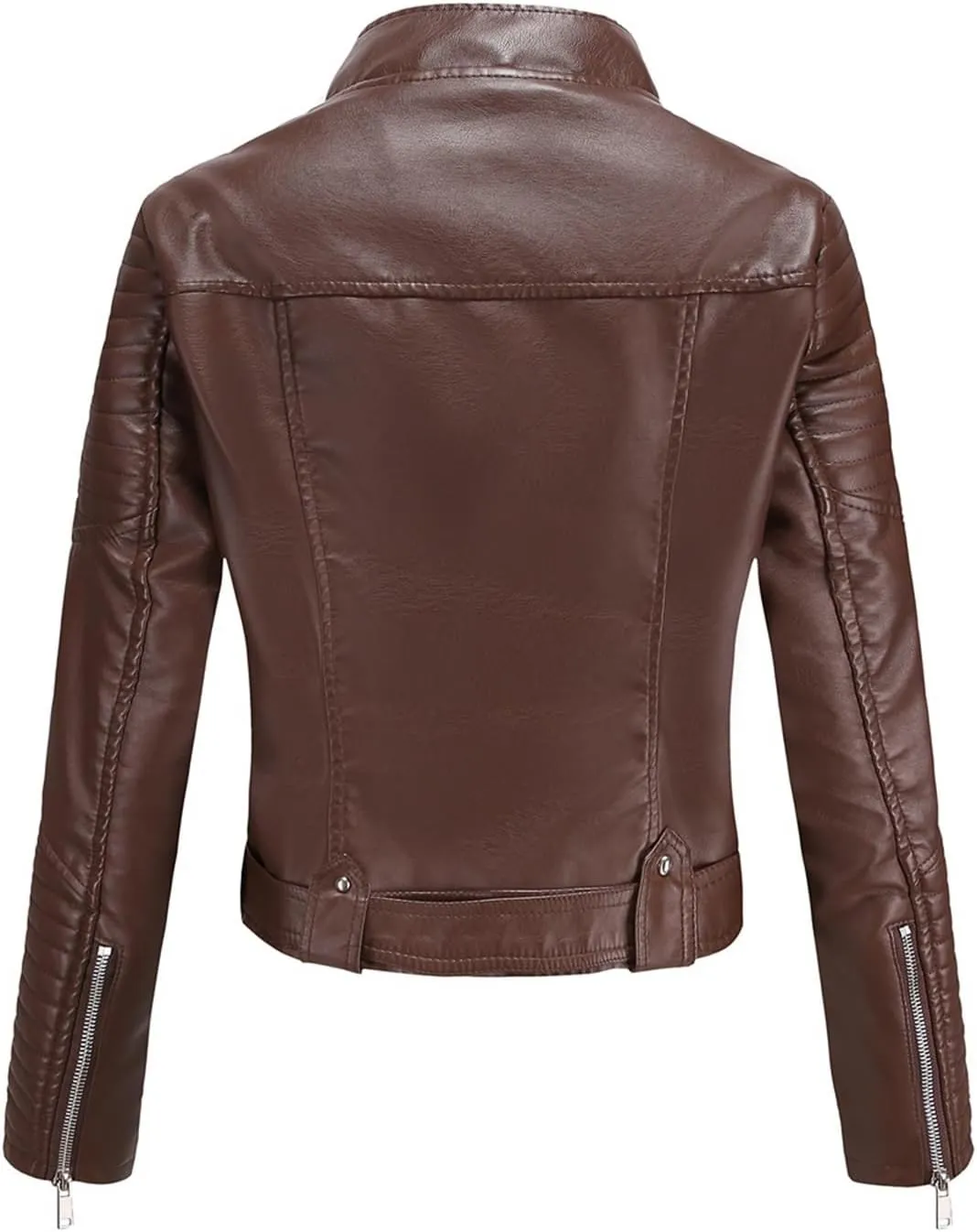 Women's Faux Leather Moto Biker Short Coat Jacket Zip Up Motorcycle Short PU Moto Biker Outwear Fitted Slim Coat