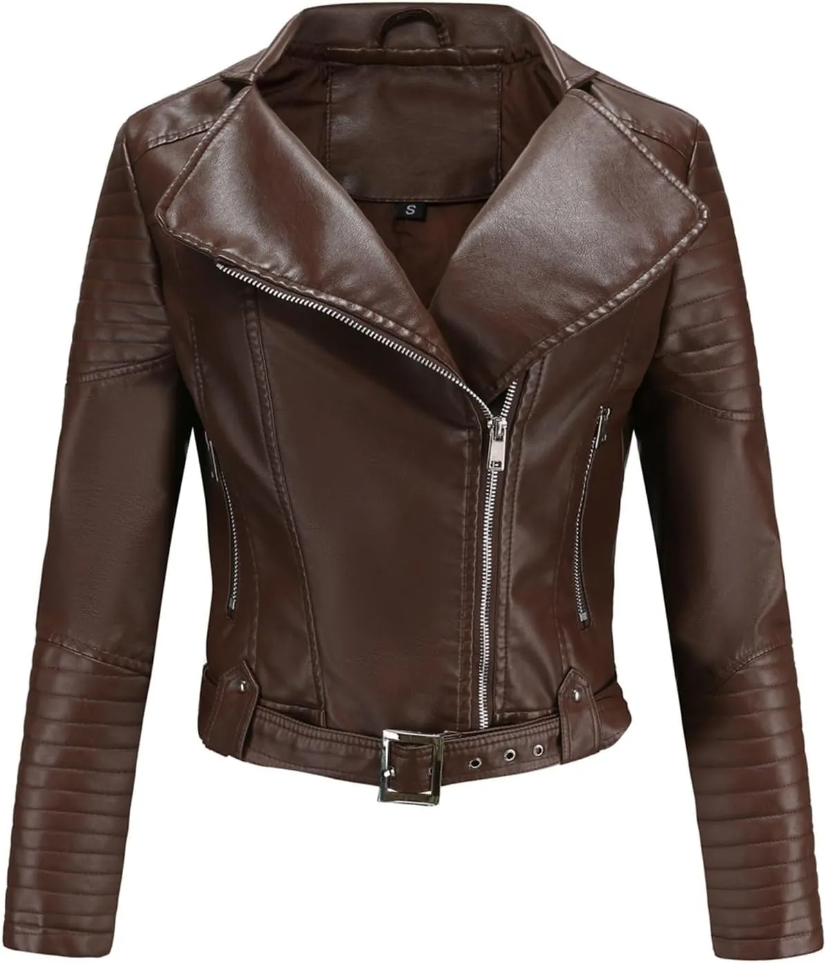 Women's Faux Leather Moto Biker Short Coat Jacket Zip Up Motorcycle Short PU Moto Biker Outwear Fitted Slim Coat