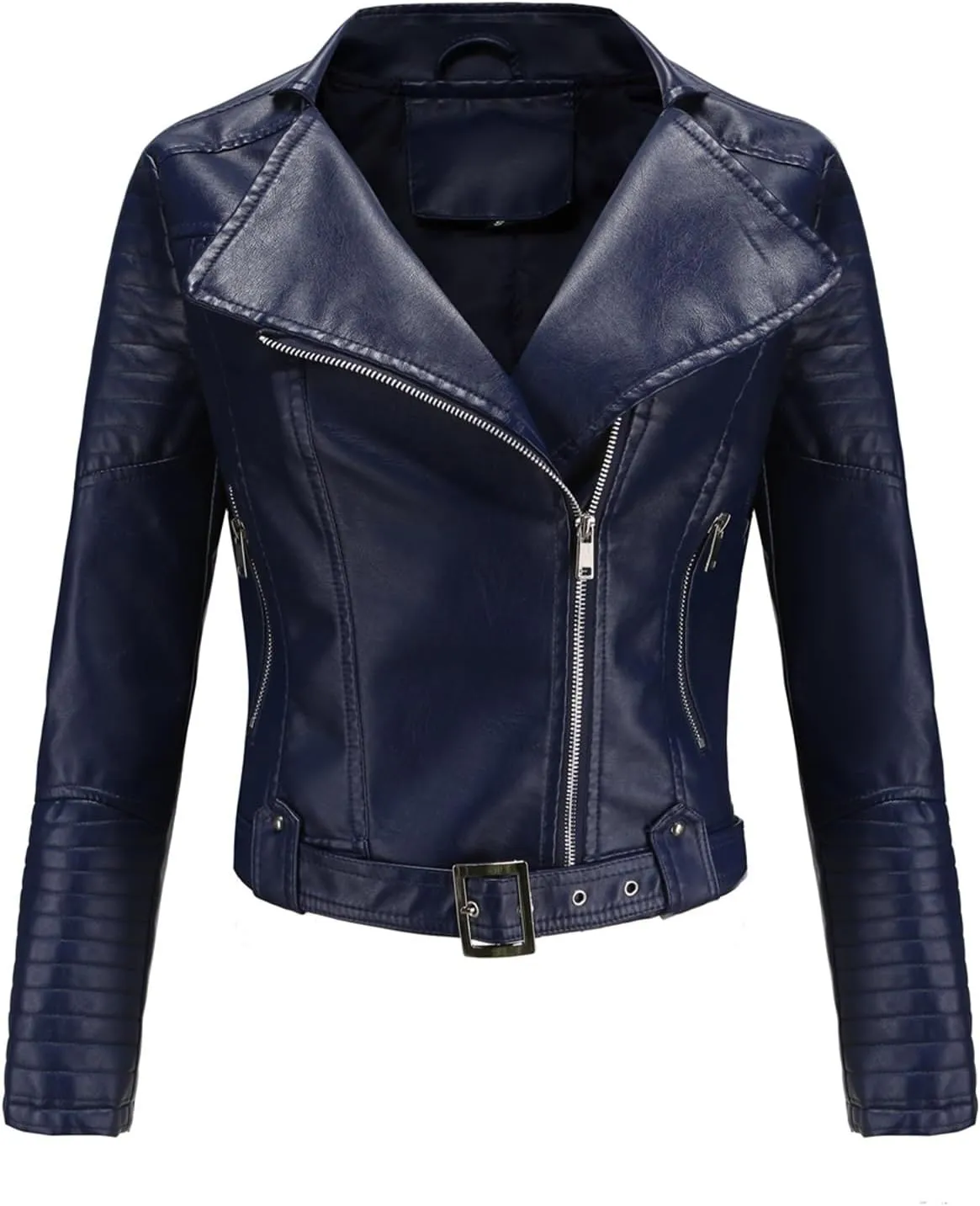 Women's Faux Leather Moto Biker Short Coat Jacket Zip Up Motorcycle Short PU Moto Biker Outwear Fitted Slim Coat