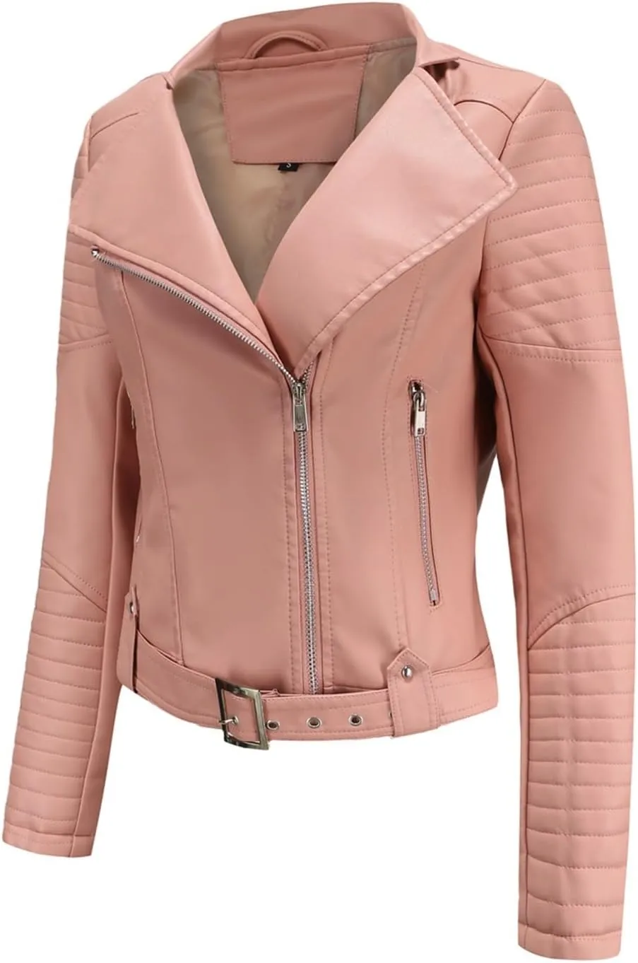 Women's Faux Leather Moto Biker Short Coat Jacket Zip Up Motorcycle Short PU Moto Biker Outwear Fitted Slim Coat