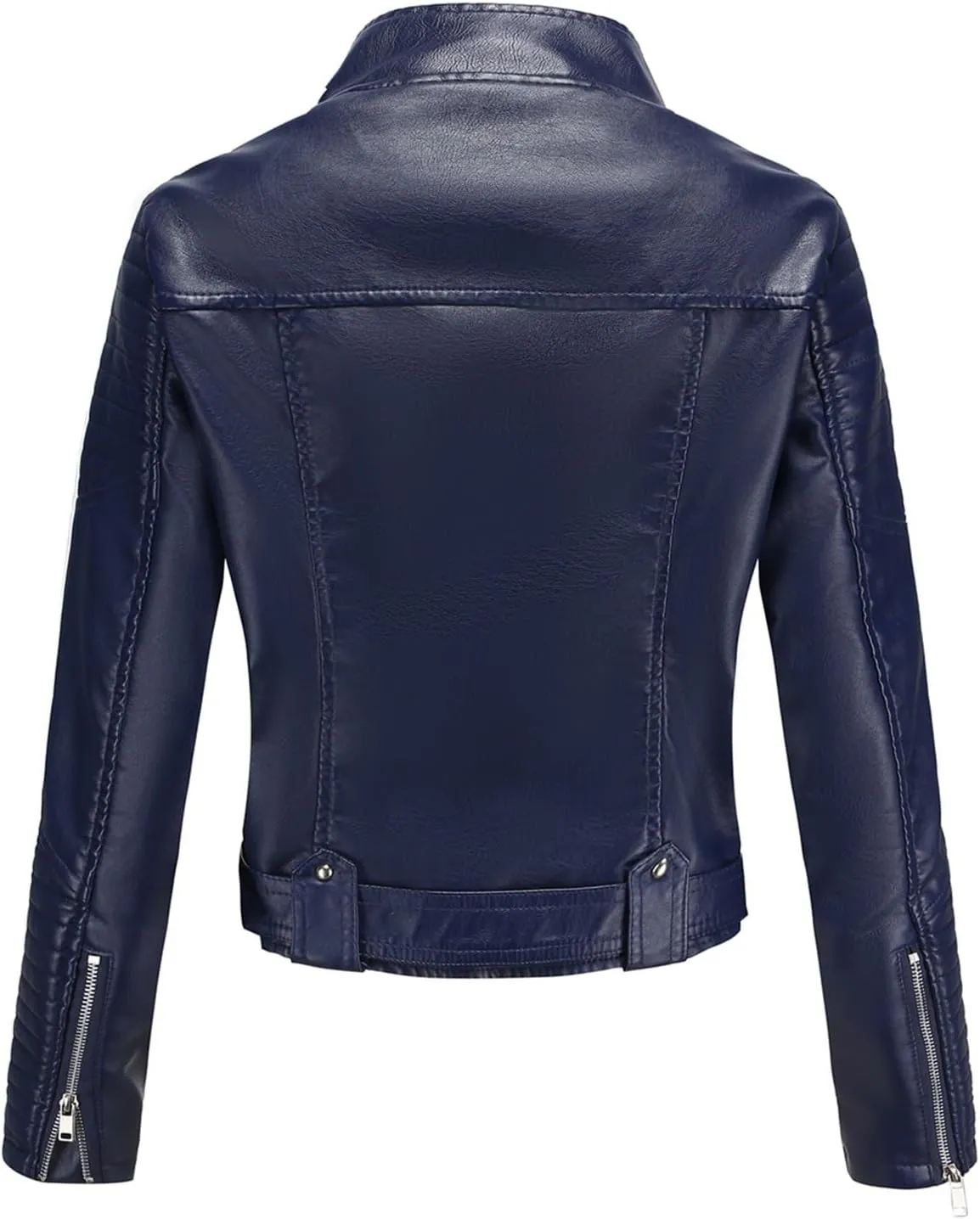 Women's Faux Leather Moto Biker Short Coat Jacket Zip Up Motorcycle Short PU Moto Biker Outwear Fitted Slim Coat