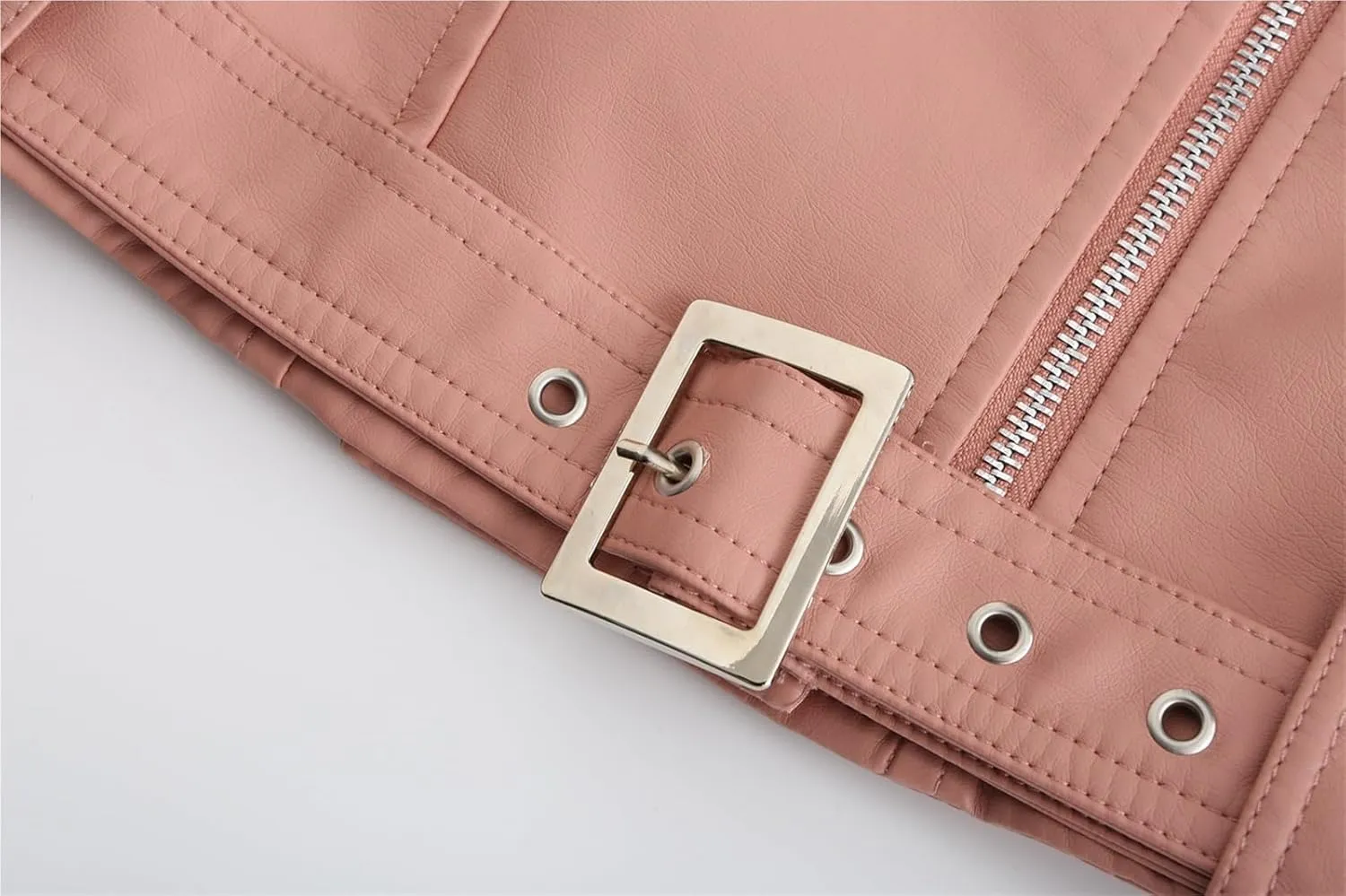 Women's Faux Leather Moto Biker Short Coat Jacket Zip Up Motorcycle Short PU Moto Biker Outwear Fitted Slim Coat
