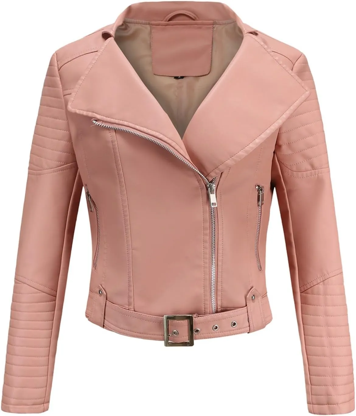 Women's Faux Leather Moto Biker Short Coat Jacket Zip Up Motorcycle Short PU Moto Biker Outwear Fitted Slim Coat