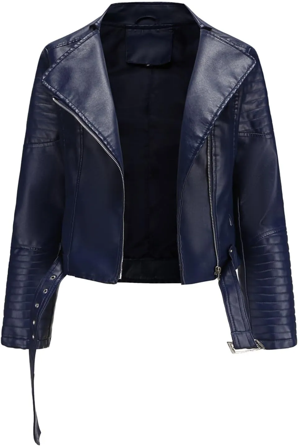 Women's Faux Leather Moto Biker Short Coat Jacket Zip Up Motorcycle Short PU Moto Biker Outwear Fitted Slim Coat