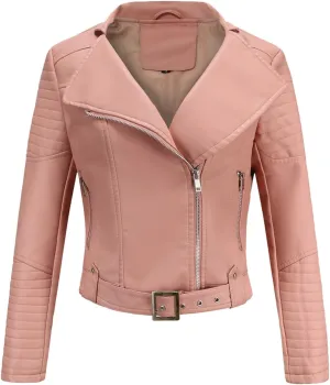 Women's Faux Leather Moto Biker Short Coat Jacket Zip Up Motorcycle Short PU Moto Biker Outwear Fitted Slim Coat