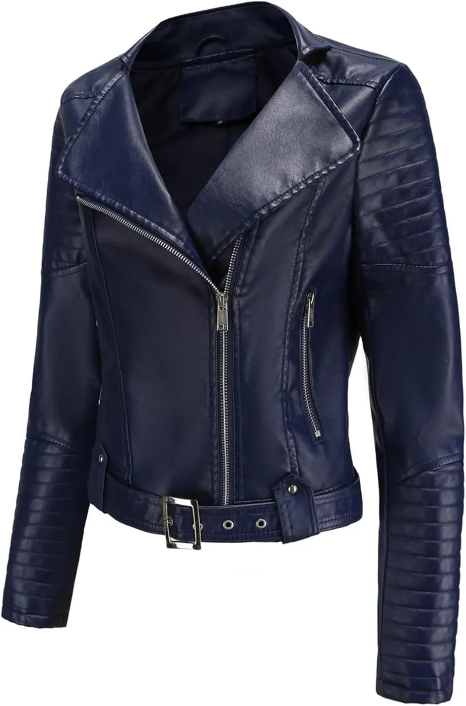 Women's Faux Leather Moto Biker Short Coat Jacket Zip Up Motorcycle Short PU Moto Biker Outwear Fitted Slim Coat