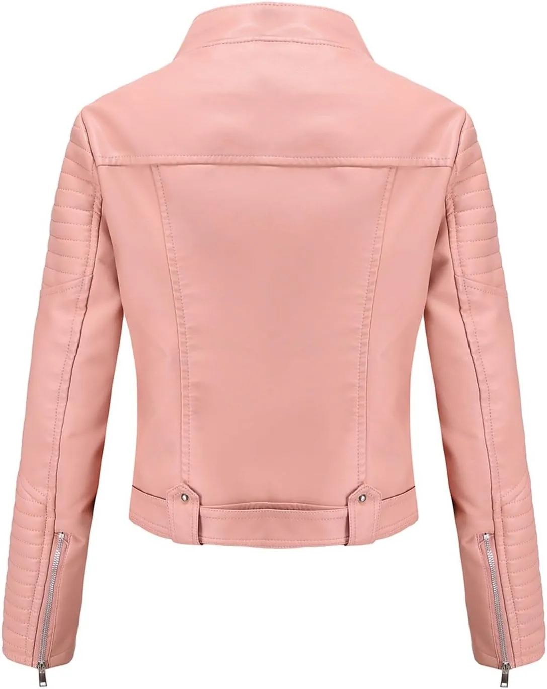 Women's Faux Leather Moto Biker Short Coat Jacket Zip Up Motorcycle Short PU Moto Biker Outwear Fitted Slim Coat